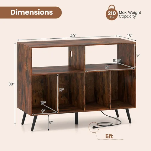 Vista 3 de GIANTEX Soporte grande para tocadiscos con estación de carga, soporte para tocadiscos con capacidad para hasta 300 álbumes, mesa de tocadiscos