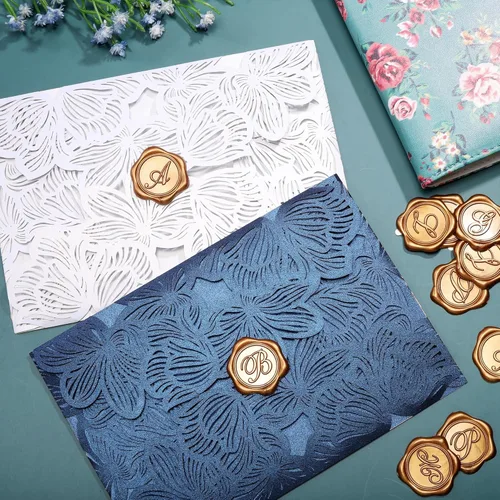 Vista 6 de Yoption Pegatinas de Sello de Cera Inicial A, Paquete de 100 Pegatinas Autoadhesivas de Sello para Sobre de Oro Antiguo para Boda, Fiesta