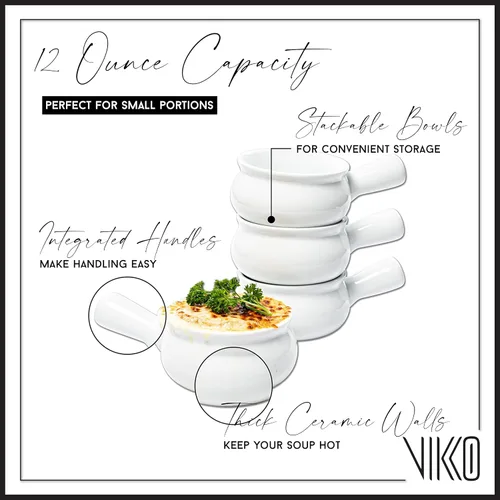 Vista 2 de Vikko Tazones de sopa – Juego de 2 platos de sopa de porcelana con asas, 10 onzas, aptos para microondas y horno