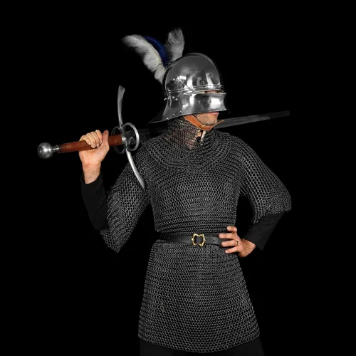 Vista 6 de Mythrojan Camisa de malla de media manga con disfraz de armadura de caballero medieval Coif