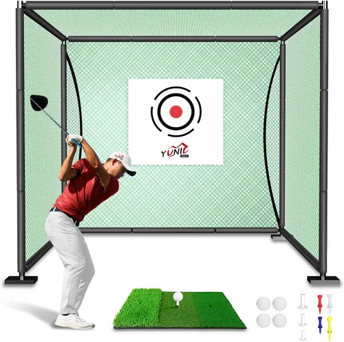YUNIC Golf Driving Cage with Steel Frame, Golf Nets for Backyard Driving for Full Swing and Chipping Practice Indoor Outdoor 2-Verde