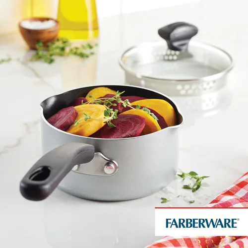 Vista 3 de Farberware Cookstart DiamondMax - Cacerola coladora antiadherente con tapa, apta para lavavajillas, 6 cuartos de galón, color negro