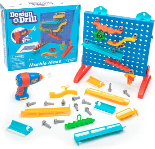 Educational Insights Design & Drill Marble Maze - Juguetes de construcción STEM para niños, juego de carreras de mármol con taladro eléctrico,