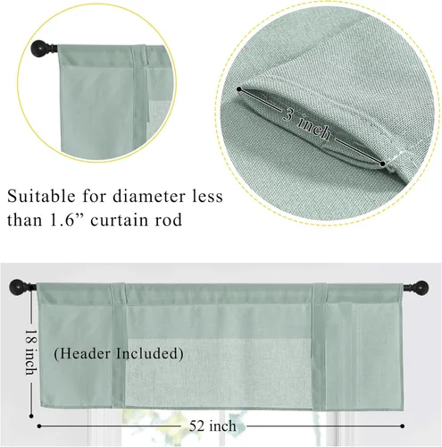 Vista 4 de NICETOWN Cenefa de cortina de cocina de lino estilo granja, cenefa de ventana para sala de estar, cenefas con bolsillo para barra para ventanas