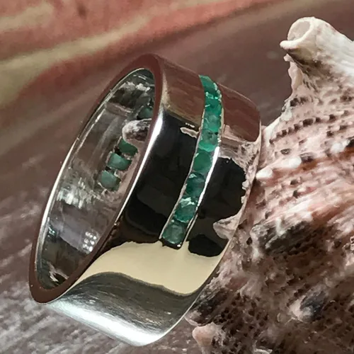 Vista 3 de Anillo de plata de ley 925 con esmeralda natural para hombre, talla 6, 7, 8, 9, 10, 11, 12, 13