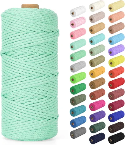 Vista 31 de Cuerda de macramé de 0.079 in x 220 yardas (656 pies), cuerda de algodón natural para colgar en la pared, ganchos de plantas, manualidades, Verde