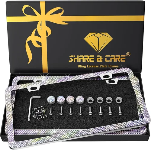 Vista 19 de SHARE&CARE Marco de matrícula brillante, cubierta de matrícula de cristal, soporte para placa de automóvil con diamantes de imitación de cristal