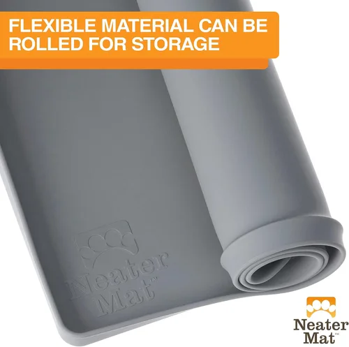 Vista 103 de Neater Pet Brands Neater Mat Tapete de comida para gatos y perros, mantel individual de silicona impermeable y sin BPA con borde elevado para debajo