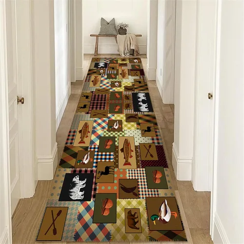Vista 19 de Alfombras de pasillo de animales, 1.3 x 7 pies, alfombra de pasillo de hojas de arce, oso negro, ciervo, pasillo, alfombras rústicas de cocina