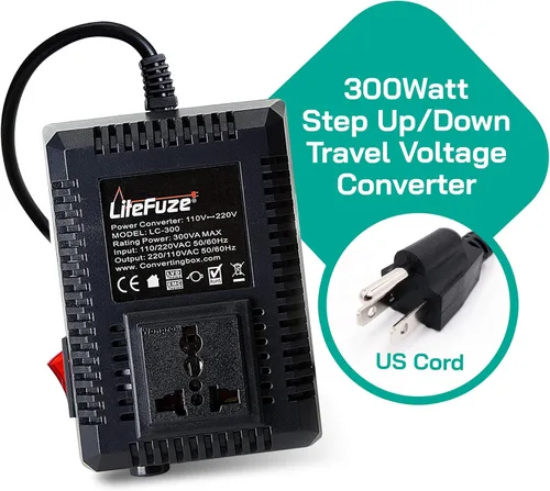 Vista 2 de LiteFuze, convertor de voltaje alto/bajo para viaje. Cable EE.UU.