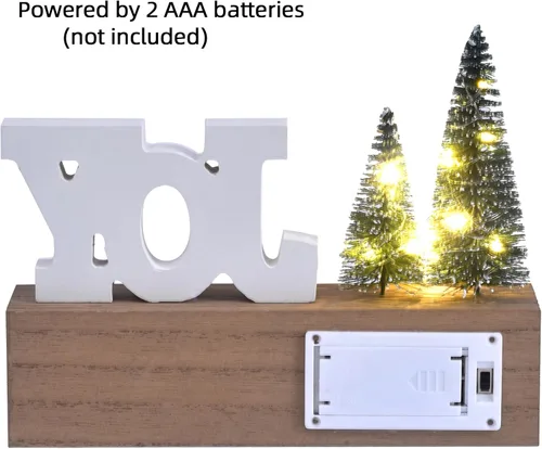 Vista 3 de Decoración de Navidad para el Hogar, JOY para El Mundo Letrero de Mesa de Navidad de Madera con Árboles LED, Estante Rústico, Chimenea, Decoración