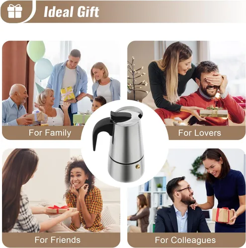 Vista 8 de Cafetera de café expreso para estufa, 6.8 fl oz/4 tazas de acero inoxidable italiano Expresso Maker Cafetera con estufa eléctrica, cafetera espresso