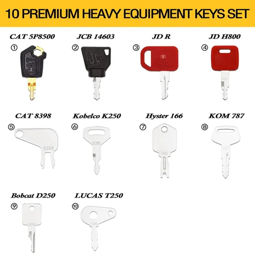 Vista 2 de Juego maestro de 10 llaves de equipo de construcción pesada, llave de encendido de repuesto para caja de oruga Cat Jd John Deere Kubota Komatsu