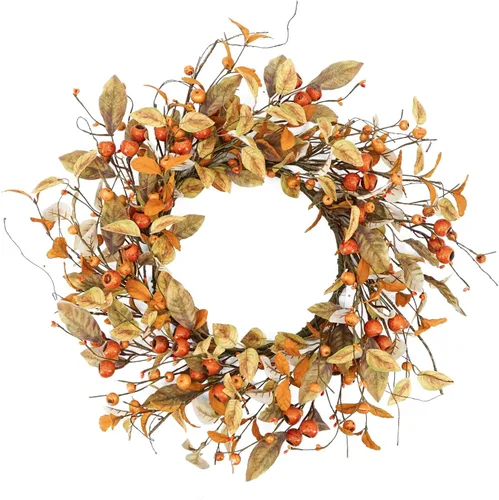 Vista 16 de YNYLCHMX Coronas de otoño de 18 pulgadas para puerta delantera, corona de otoño artificial, corona de puerta de otoño con hojas de eucalipto y sorgo
