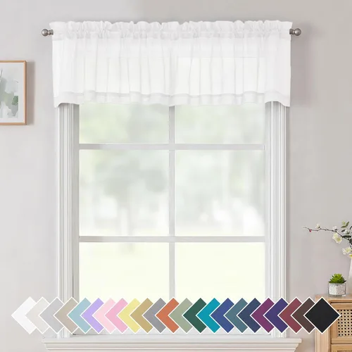 Vista 111 de Aiyufeng 2 paneles de cenefa transparente negra de 14 pulgadas de largo, cortinas cortas para dormitorio, cortinas de cocina para ventana pequeña