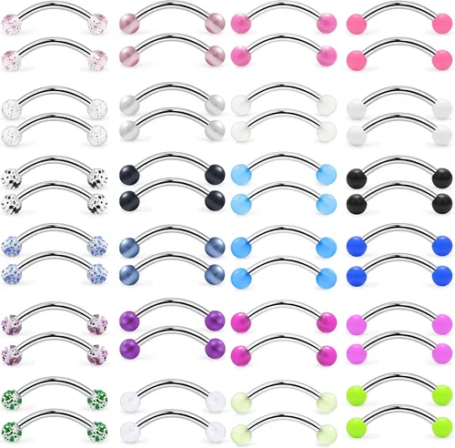Vista 11 de 16G - Piercing de plástico transparente para cejas, ojos de serpiente, lengua, acrílico, bioflex, cartílago, hélix, tragus, pezón, vientre, labio
