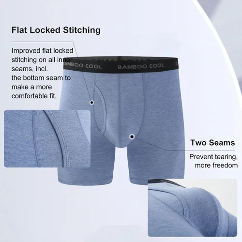 Vista 6 de BAMBOO COOL Calzoncillos tipo bóxer ultra transpirables para hombre, no se suben con cintura cómoda y flexible, paquete múltiple