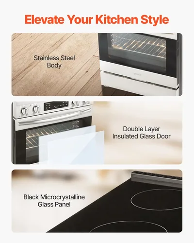 Vista 5 de VEVOR Estufa eléctrica de 30 pulgadas, horno de 4.8 pies cúbicos de capacidad, estufa de cocina de acero inoxidable compacta independiente, con 4