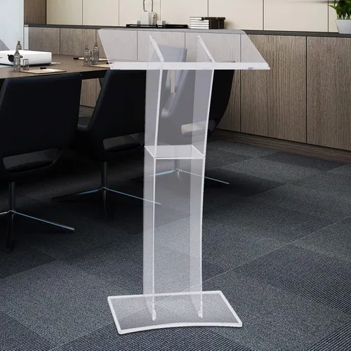 Vista 4 de Soporte de podio curvado acrílico desmontable móvil, podio de presentación Podio Soporte de recepción, púlpitos acrílicos transparentes