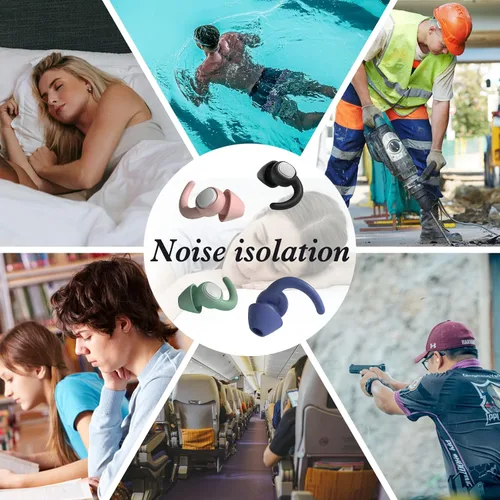 Vista 6 de Ear Plugs for Sleeping, Reusable Silicone Earplugs for Hearing Protection, 2 Pairs Noise Canceling Earplugs, Waterproof EarPlugs Suitable for