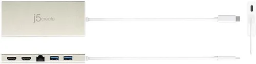 Vista 3 de j5create USB-C Mini Dock - Hub tipo C con 2 puertos HDMI, 2X USB 3.0, Ethernet, entrega de energía 2.0 (JCD381)