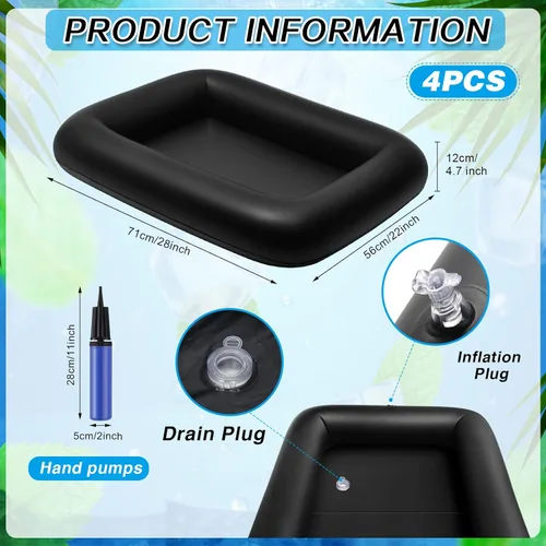 Vista 2 de Leitee 4 barras inflables de verano para servir y una bomba de mano, bandeja de servir para bufé de hielo, enfriador inflable con tapón de drenaje