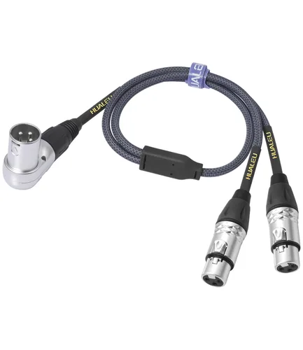 Vista 10 de 2 pies de ángulo recto 3pin XLR hembra a doble 3pin XLR macho y divisor en Y 1 hembra a 2 macho Audiao Cable, mezclador, micrófono, amplificador
