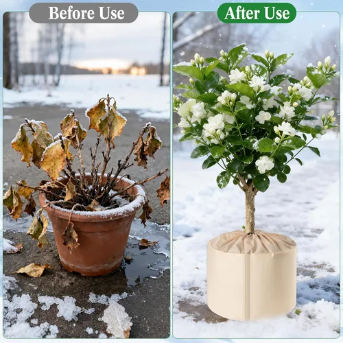 Vista 5 de 2 fundas para macetas para invierno, cubiertas aisladas para plantas en macetas, protección contra la congelación con cordón y cierre de , bolsa