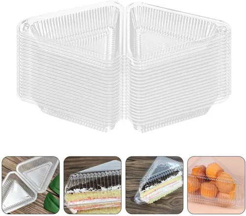 Vista 3 de CALLARON Cajas para tartas, 50 unidades, caja de plástico para rebanadas de pastel, caja de pastel de postre triangular, caja transparente de postre