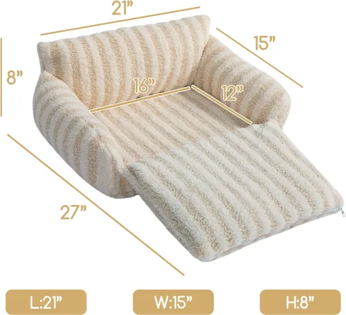 Vista 3 de Hollypet Cama para gatos, mullida, multifuncional, de doble capa, suave para mascotas, sofá ortopédico para gatos y perros pequeños, color beige