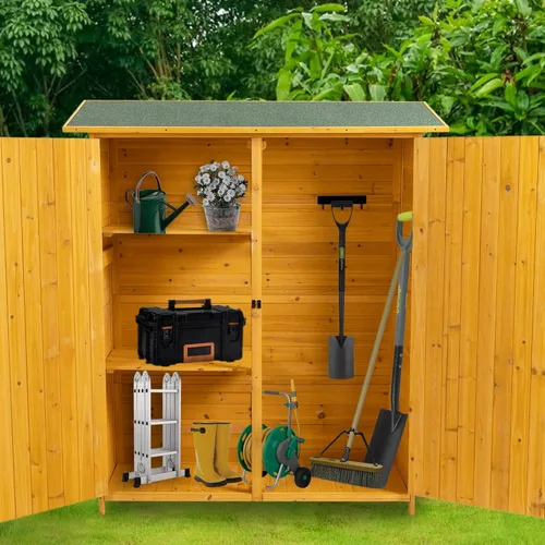 Vista 9 de Campfun Cobertizo de almacenamiento impermeable al aire libre, armario de almacenamiento al aire libre de madera con techo impermeable, armario