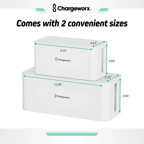 Vista 2 de ChargeWorx Juego de 2 cajas de gestión de cables, organizador de cables para ocultar regletas y protectores de sobretensión, corrector de cables