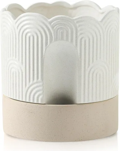 Vista 14 de Nihow Maceta de riego automático: maceta de cerámica de 6 pulgadas con orificio de drenaje y almacenamiento de agua, maceta de riego automático