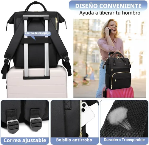Vista 5 de FOCDOD - Mochila para laptop de mujer, para trabajo - Compatible con laptops de 15.6 pulgadas con compartimento para computadora, impermeable