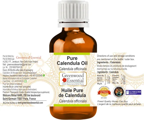 Vista 2 de Greenwood Essential Aceite de caléndula (Caléndula officinalis), infundido, puro, no pegajoso, ligero, fórmula suave, para el cuidado diario