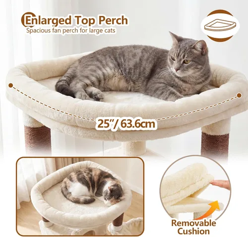 Vista 2 de Heybly Cat Tree, 53.1-Inch Corner Stable Cat Tower for Large Indoor Cats, Well-Structured Interactive Cat Condo with Fan-Shaped Top Perch, Cozy