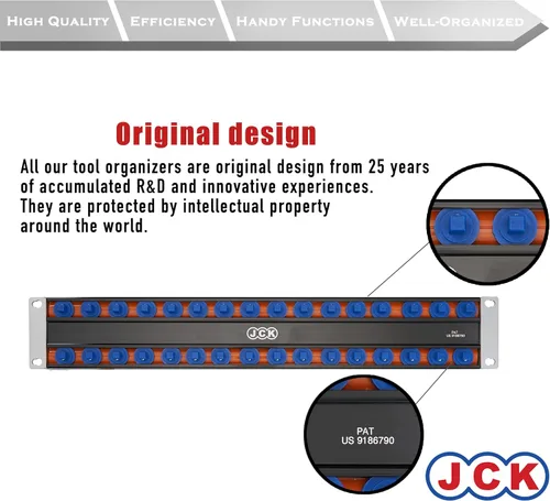 Vista 5 de JCK Organizador de enchufes de aluminio de doble riel de calidad profesional (serie de tiras de línea) con pernos giratorios de 360 grados, negro