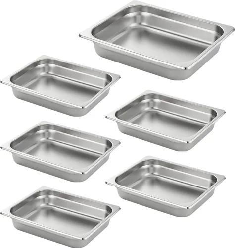 HECMAC Paquete de 6 Bandejas de Hotel Anti-Atasco, Tamaño 1/2 de 2 1/2 Pulgadas de Profundidad, Bandeja de Mesa de Vapor de Acero Inoxidable