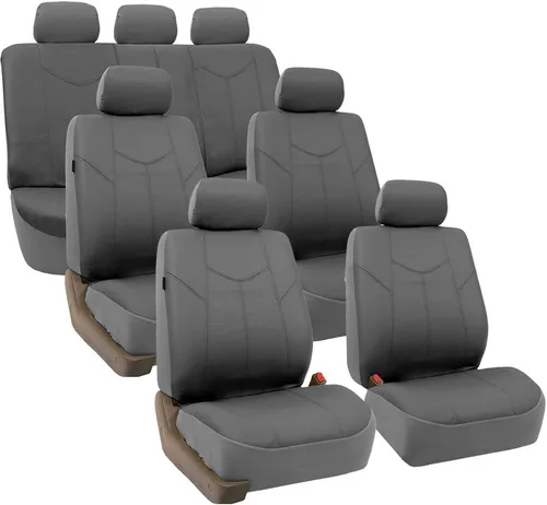 FH Group Fundas de asiento de automóvil Rome de piel sintética de 3 filas y 7 plazas, compatibles con bolsa de aire y banco dividido, se adapta a la