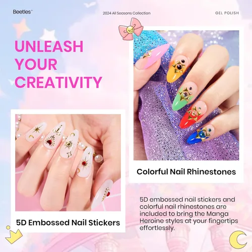 Vista 2 de Beetles - Juego de esmaltes de uñas de gel, 20 colores, rosa, blanco, negro, amarillo, rojo, kit de esmalte de gel con purpurina con calcomanías