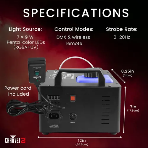 Vista 2 de CHAUVET DJ Géiser T6 Máquina de niebla vertical Efecto de niebla estilo pirotécnico sin productos químicos tóxicos o CO2 Control remoto