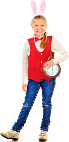 Vista 6 de Keymall Kit de accesorios de disfraz de conejo blanco de Pascua para niños, 4 piezas, diadema de conejo, chaleco, corbatín, accesorios para Pascua