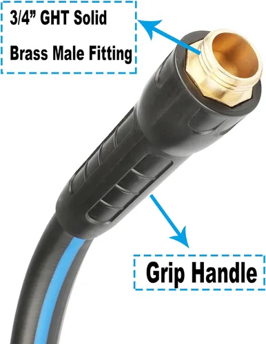 Vista 4 de Manguera de jardín híbrida de 5/8 pulgadas x 50 pies, resistente, ligera, flexible con mango giratorio y accesorios de latón macizo, gris + azul
