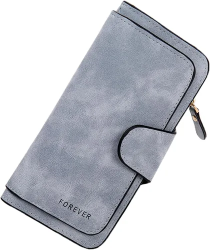 Vista 7 de Cartera pequeña de cuero para mujer con bloqueo RFID y ventana para identificación, Gris oscuro, Classic