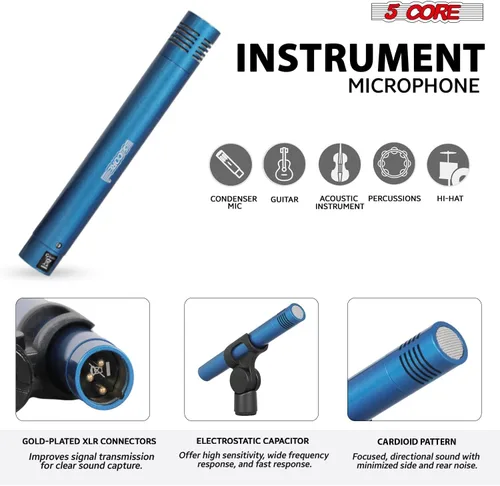 Vista 4 de 5 CORE Kit de micrófono de batería 9 piezas All Metal Drummer Mics Tom/Snare & Cymbals Juego de baterías de instrumentos con cable profesional Azul