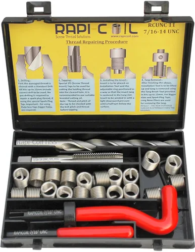 Vista 2 de 7/16-14 UNC Kit de reparación de hélices, HSS M2 Tap & Drill, insertos de alambre SS 304 - Hecho en la India