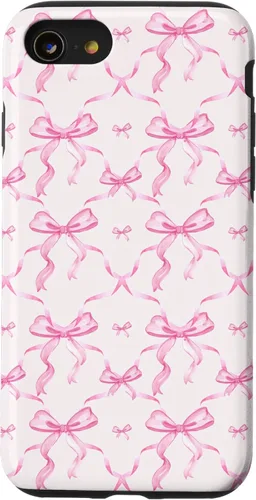 Vista 18 de Cintas y lazos estéticos rosas para iPhone 16 en estuche de acuarela