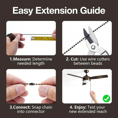 Vista 6 de SmoTecQ Extensión de cadena para ventilador de techo de 10 pies, acabado retro de bronce antiguo, cadena de bola hueca de 0.118 pulgadas