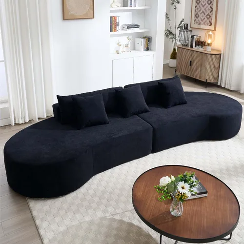 Vista 11 de Sofá modular curvado de 130.5 pulgadas para sala de estar, sofá de espuma sin hueso de 4 plazas con 3 almohadas, sofás de compresión para Beige