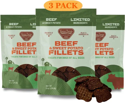 Vista 9 de Gaines Family Farmstead - Filetes de ternera y batata para perros, 8 onzas, totalmente naturales, sin granos, golosinas saludables para perros